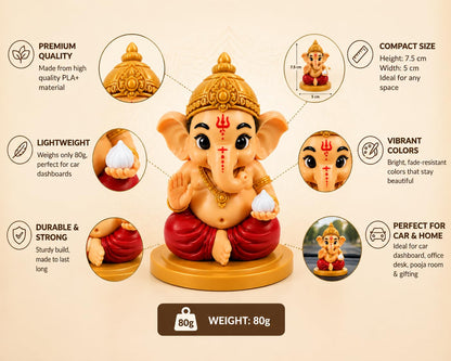 VASPAR Cute Baby Ganesha Idol for Car Dashboard | Premium Lord Ganesh Murti | Mini Ganpati Statue for Home Decor, Office Desk & Pooja Room | Spiritual Gift | Red