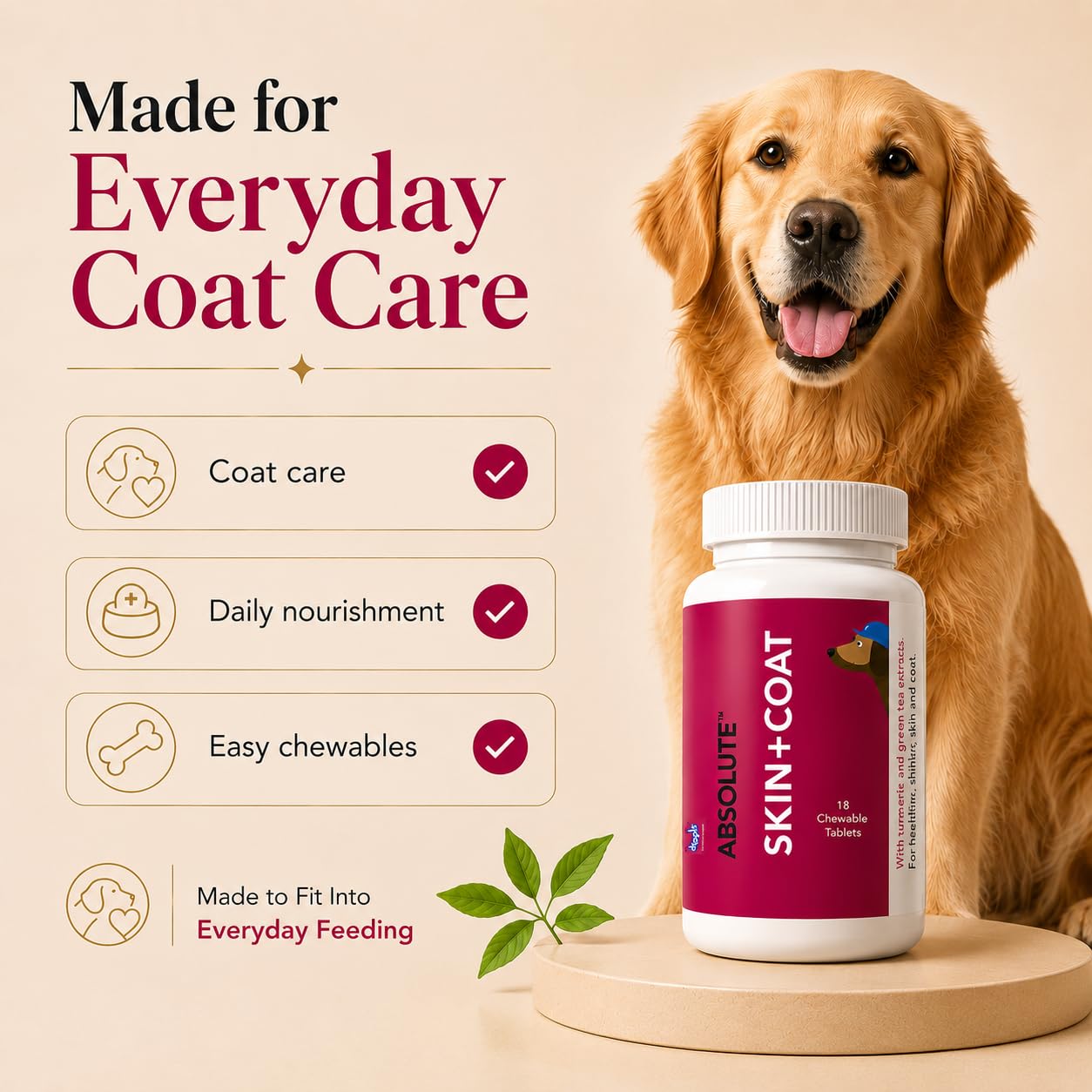 Drools Absolute Dog Supplement Tablet, Skin + Coat 400g 110 Pieces Jar | Turmeric Flavour | Supports Skin & Food Sensitivity | Nutrients Rich Botanical