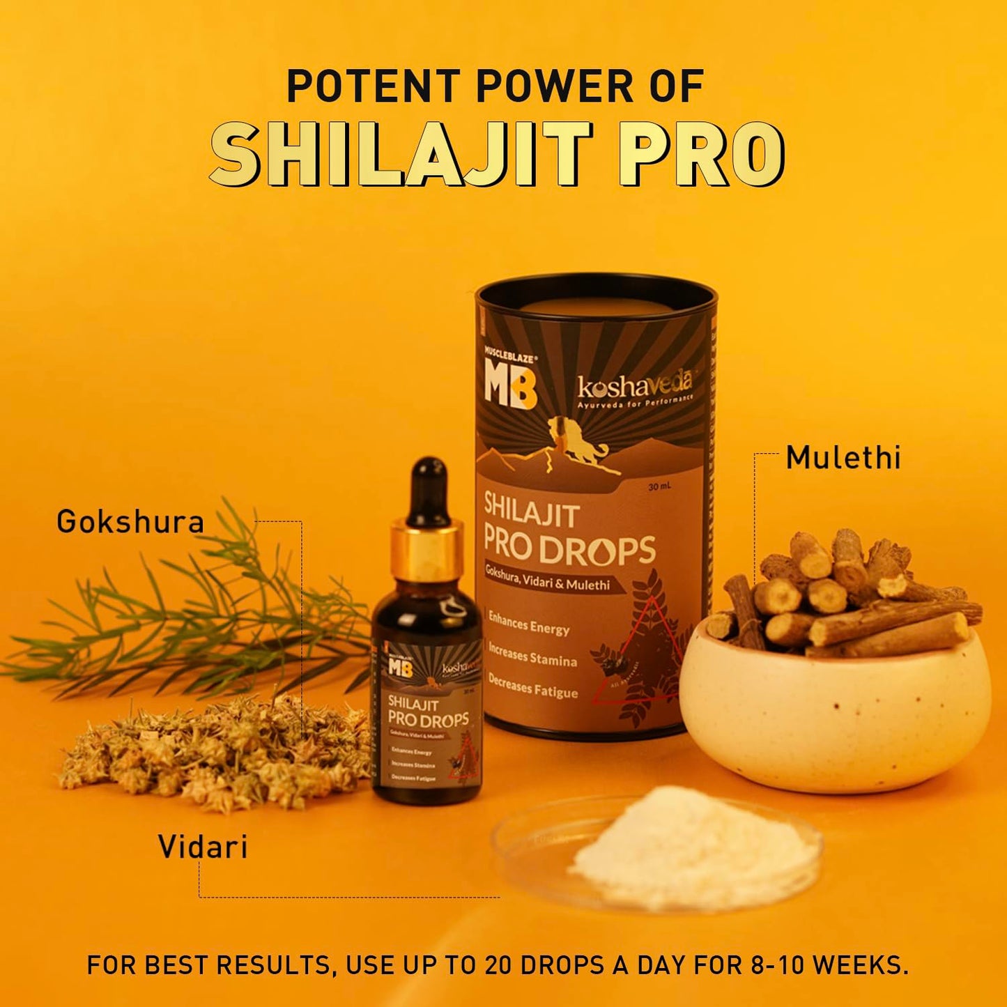 MuscleBlaze Koshaveda Shilajit Pro Drops by (30ml) | Shilajit Original with Gokshura, Vidari & Mulethi | For Energy & Stamina