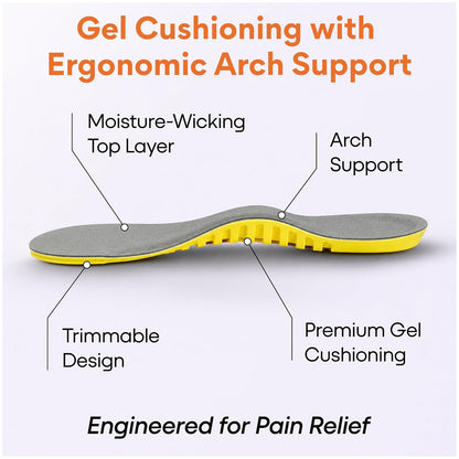 FOVERA Arch Support Gel Insoles for Men & Women – Premium Soft Shoe Insoles with Massaging Gel Technology, Micro-Shock Absorption, Breathable Fabric Top, for Walking, Running & Daily Wear