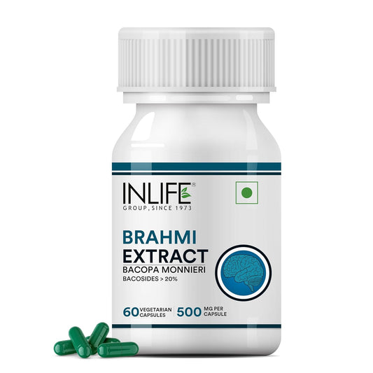 INLIFE Brahmi Capsules 500mg | Bacopa Monnieri Extract | Bacosides > 20% I Ayurvedic Herbal Supplement - 60 Vegetarian Capsules (Pack of 1)