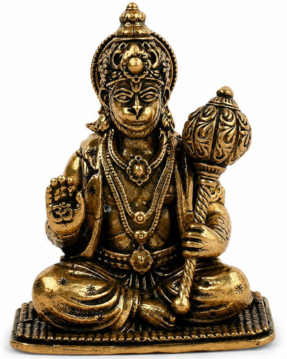 2 Inch Hanuman Brass Murti for Home Temple, Bajrangbali Idol for Pooja Room, Office Desk & Car Dashboard, Brass God Statue for Strength, Courage, Positive Energy & Spiritual Décor