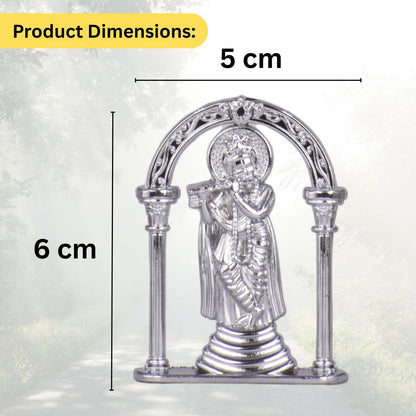 Sri Krishna with Bansuri Pose in Frame Idol for Car Dashboard – Silver Finish Murti Divine Krishna Ji Statue for Temple & Travel (S963-SLVR)