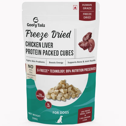 Goofy Tails Freeze Dried Chicken Liver Chunk Dog Treats 50g, Single Ingredient Chicken Dog Treat, Gluten and Grain Free Treats for Dogs, Easy to Digest Puppy Treat