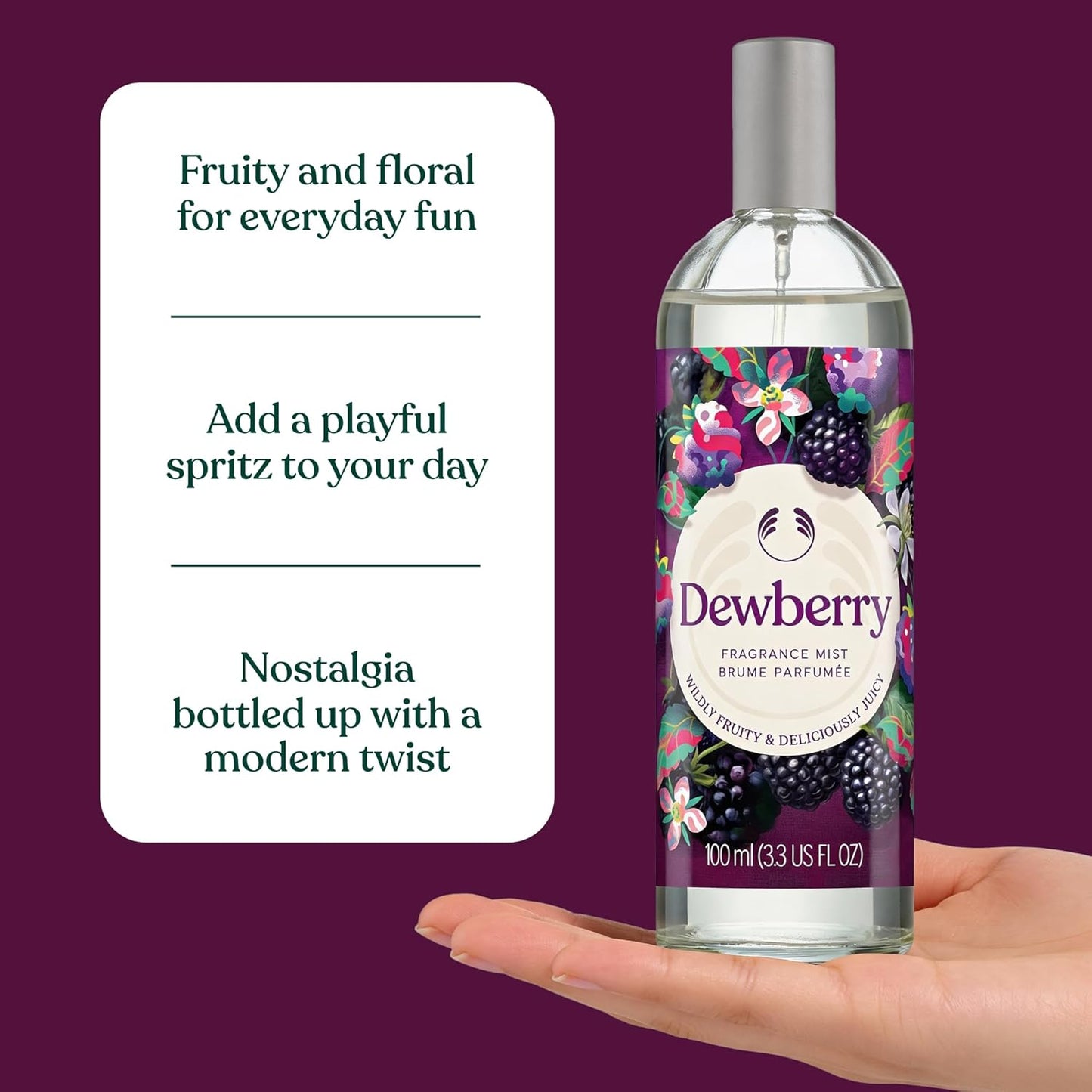 The Body Shop Dewberry Fragrance Mist 100ml Refreshing Body Spray with Fruity and Floral Scent, Lightweight Daily Fragrance with Jasmine and Musk, Vegan Certified Nostalgic Classic