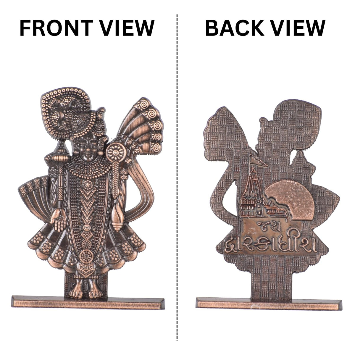 Jay Dwarikadhish Ji Idol for Car Dashboard – Copper Finish Spiritual Krishna Ji Statue for Car, Mandir & Gifting (S980-CPR)