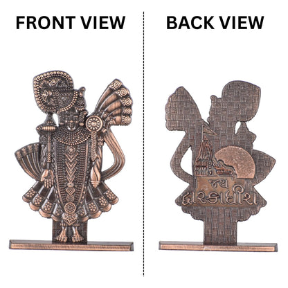 Jay Dwarikadhish Ji Idol for Car Dashboard – Copper Finish Spiritual Krishna Ji Statue for Car, Mandir & Gifting (S980-CPR)