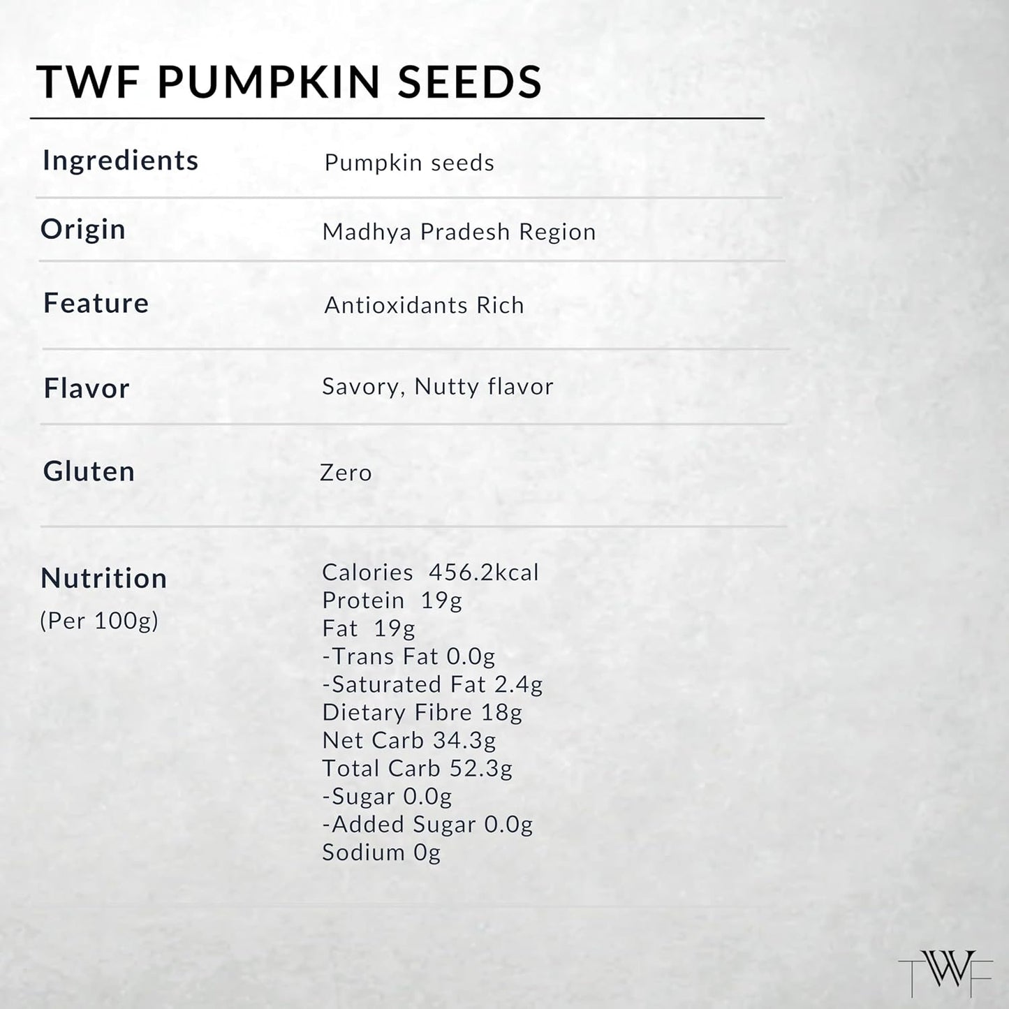 TWF Virgin Pumpkin Seeds | AAA Grade Seeds for Eating | High Protein, Fibre & Magnesium | Raw | Unroasted | Unsalted | Highest Natural Potency | Resealable Pack | Healthy Diet Snacks