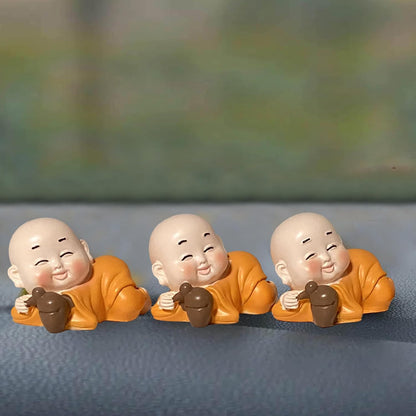 Little Cute Buddha for Table Decor | Home Decor (Pack of 3, Orange)