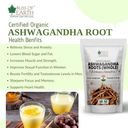 Bliss of Earth Ashwagandha Powder 200gm Organic Whole Premium Grade Great for Health & Wellness