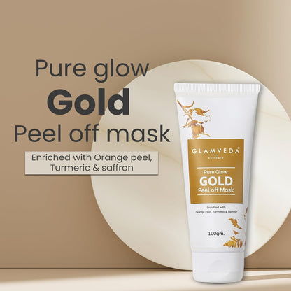 Glamveda Pure Glow Gold Peel Off Mask for Glowing Skin | Reduces Fine Lines, Wrinkles | Remove Blackhead & Pore Care | For Women & Men | No Paraben, SLS | 100gm