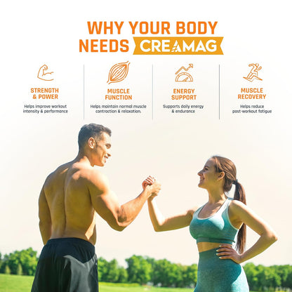 Naturaltein Creamag Boost Creatine 3g + Magnesium Bisglycinate 130mg Supplement Powder, Orange Flavour, Supports Strength, Energy & Recovery, 100g (20 Servings)