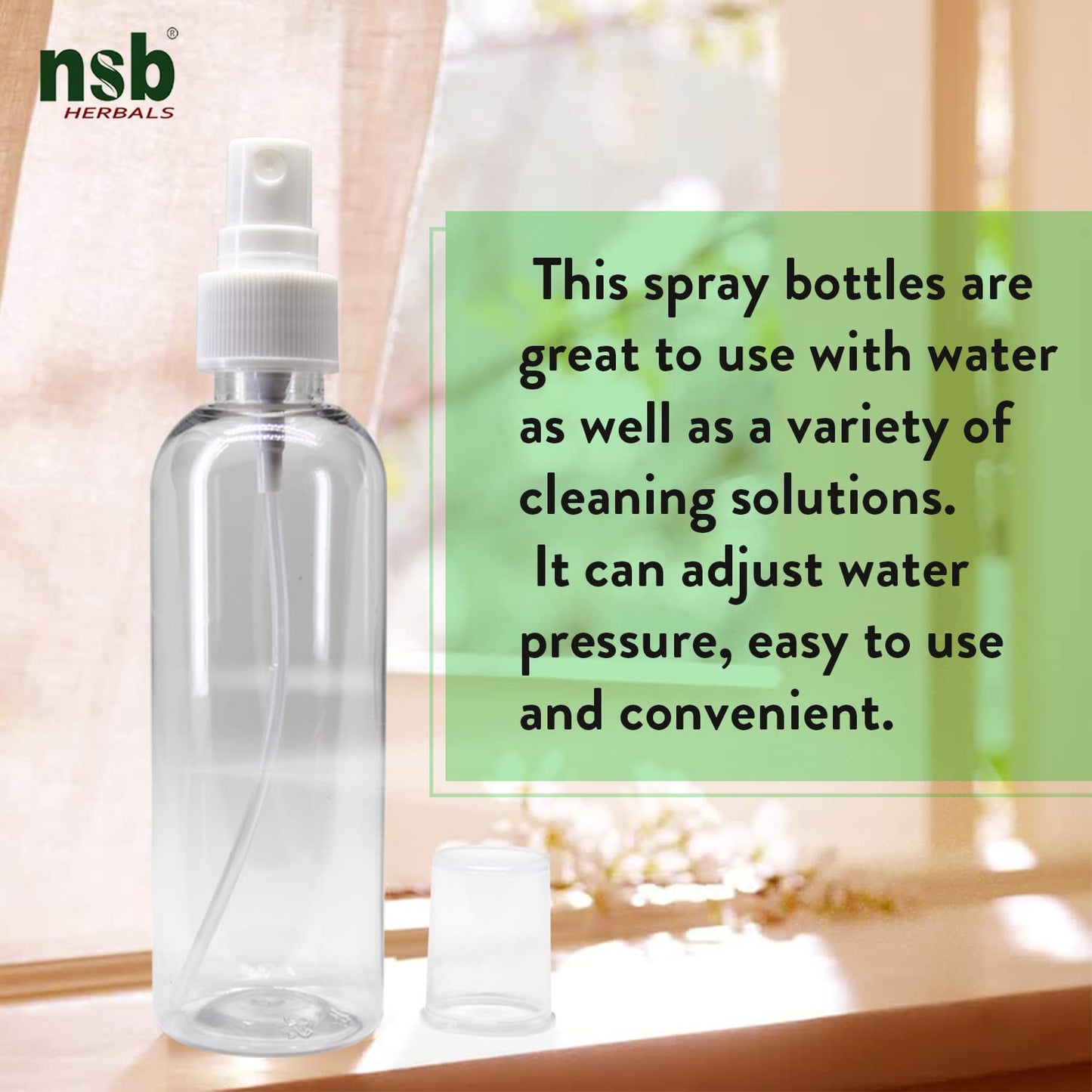 nsb herbals 100 ml Transparent Plastic Empty Refillable Reusable Fine Mist Spray Bottle Container For Sanitizer, Perfume, Rose Water, Travel, Home Care, Other Diy (Pack Of 3)