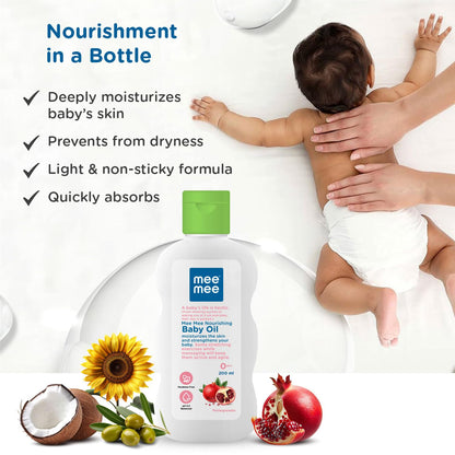 Mee Mee Baby Oil 200 ml | Light & Non-Sticky Nourishing Oil | Keeps Baby Skin Soft & Healthy | Ideal for Daily Massage | Safe for Newborns (0+ Months)