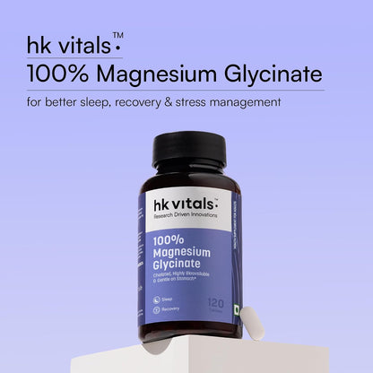 Hk vitals 100% Magnesium Glycinate (1880mg) 120 Tablets | For Better Sleep Quality & Muscle Recovery | Trustified Certified
