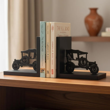 eCraftIndia Wooden Book End with Jeep Showpiece for Home Decor Office Table | Gift for Housewarming Birthday