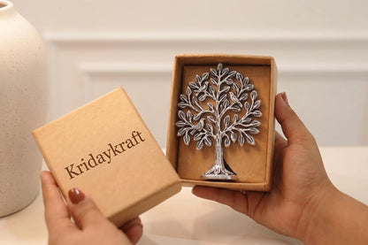 Metal Kalpavriksha Tree for Home Decor - Golden Wish Fulfilling Tree Metal Showpiece for Temple, Vastu, Office Table & Gifting Banyan (No 0 Silver)