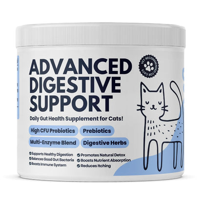 My Fur Child Advanced Digestive Formula for Cats | 3.2Bn CFU/Scoop, 9-Strain Probiotics, Prebiotics, Digestive Enzymes & Herbs | Gut Health, Immunity & Digestive Support | Lasts Up to 50 Days for Adult Cat