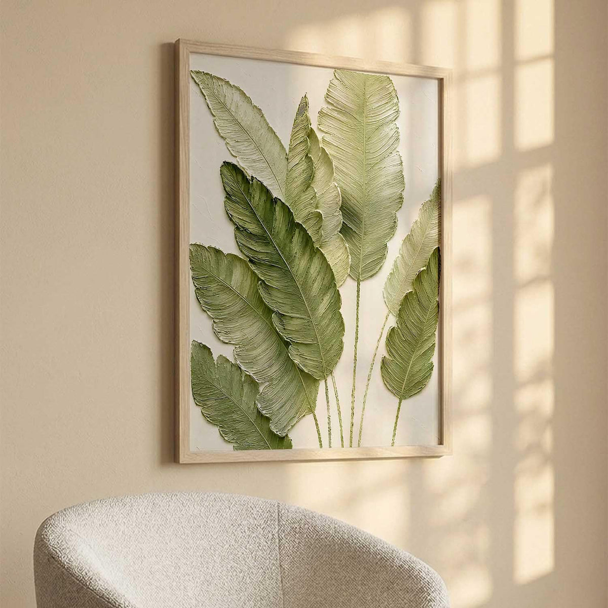 Green Leaf Aesthetic Modern Art Wall Painting | Home Decoration Floral Painting With Frame For Living Room Bedroom Wall Decor | Textured Digital Reprint Set of 1 Size (13X17 INCH)