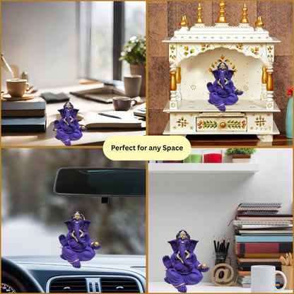 Gold Art India Beautiful Terracotta Ganesha in Violet - A Festive and Auspicious Addition to Your Home or Car(VioletGaddiTerracotta)