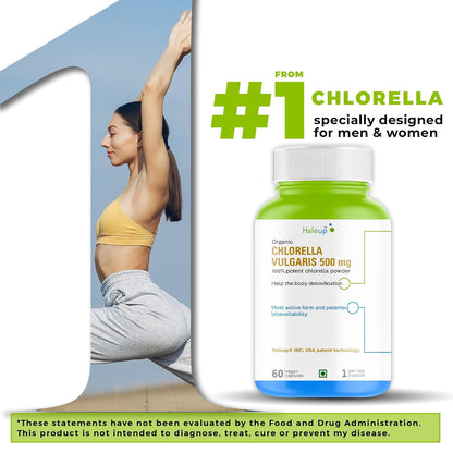 Haleup Organic Chlorella Detox Caps 600 mg | Protects Liver and promotes Health | Removes Heavy Metals & Body Toxins I 60 Veg Capsules