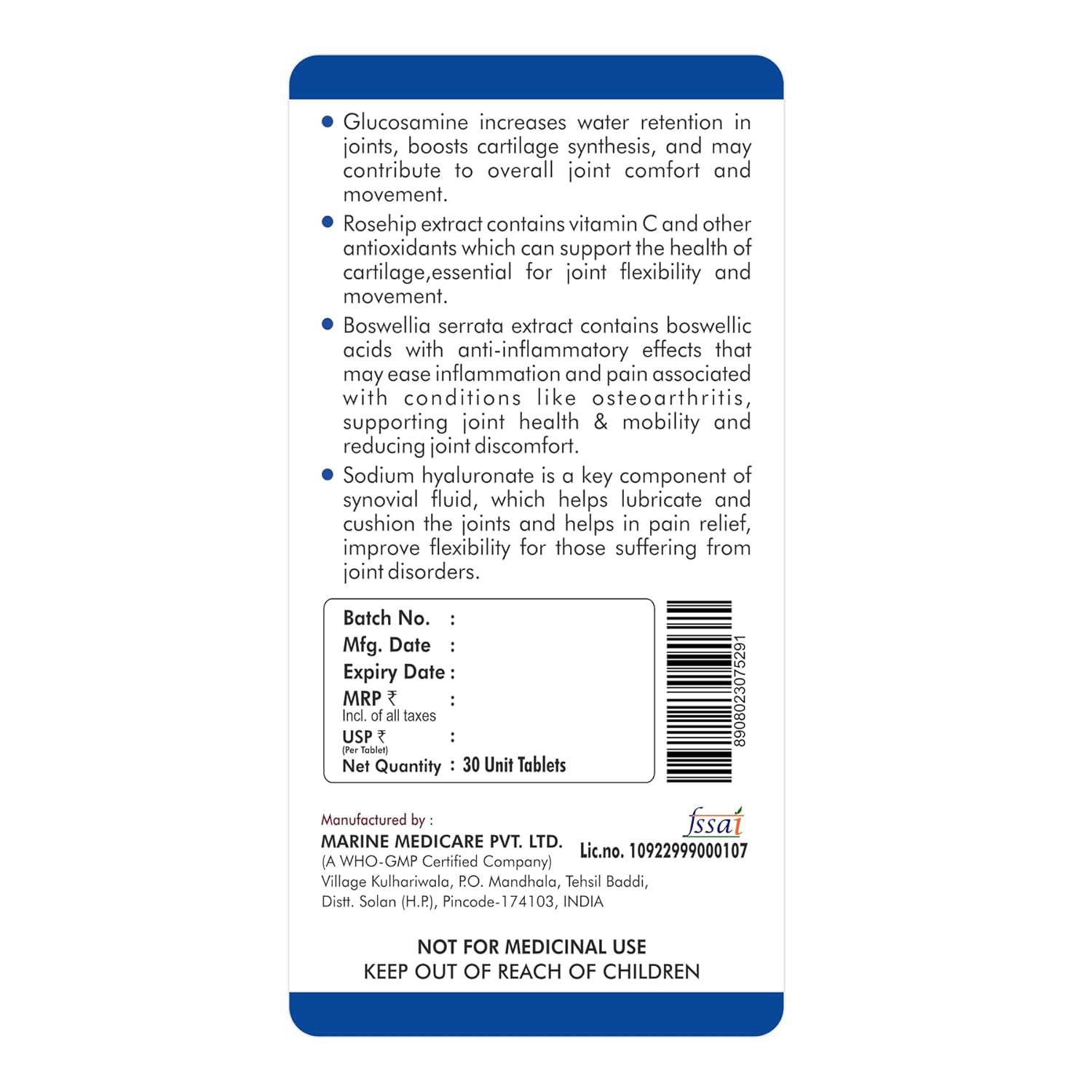 Back label of a supplement container with text and a barcode on a white background
