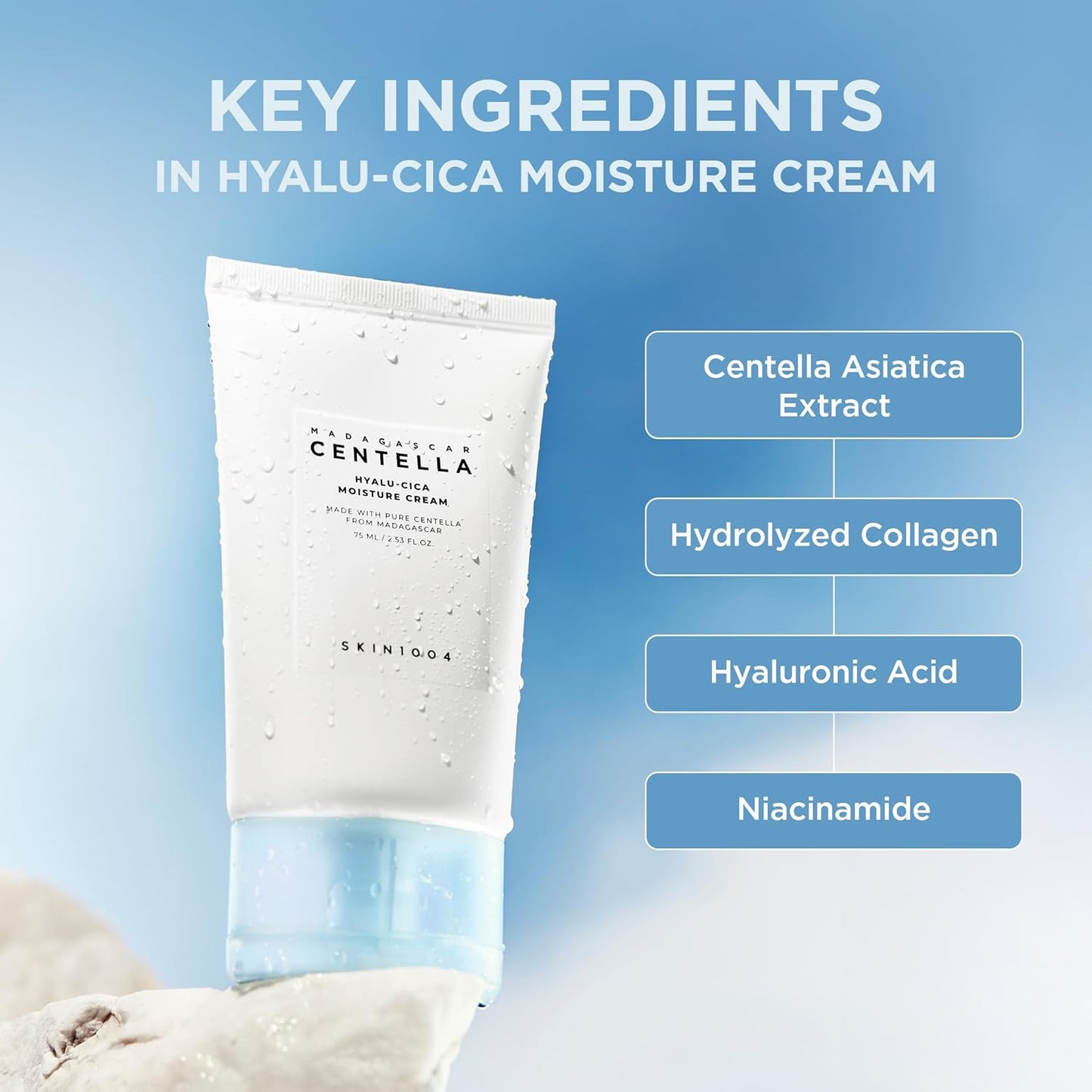 SKIN1004 Centella Hyalu-Cica Moisture Cream | Lightweight Deep Hydrating Cream with Hyaluronic Acid & Collagen for Sensitive Skin, 75ml
