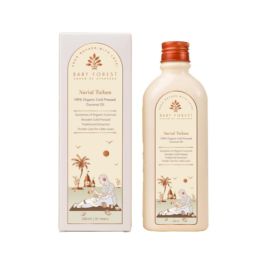 Baby Forest Narial Tailam Organic Cold Pressed Coconut Oil for Baby Skin & Hair Care | 100% Natural & Ayurvedic | Derma Safe & Cruelty-Free | Coconut Oil for Newborn Massage | 200ml