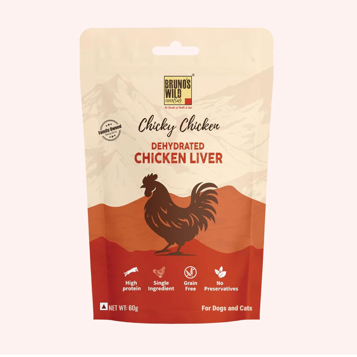 Brunos Dehydrated Chicken Liver - 60g|Treat for Dogs & Cats|Grain Free Natural Treats | Single Ingredient | Preservative Free|Immunity Boost Formula | Healthy Snack for Pets