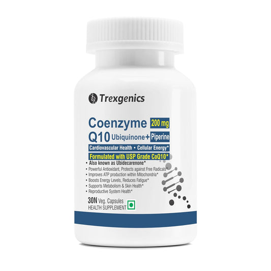 Trexegenics Coenzyme Q10 supplement bottle on a white background
