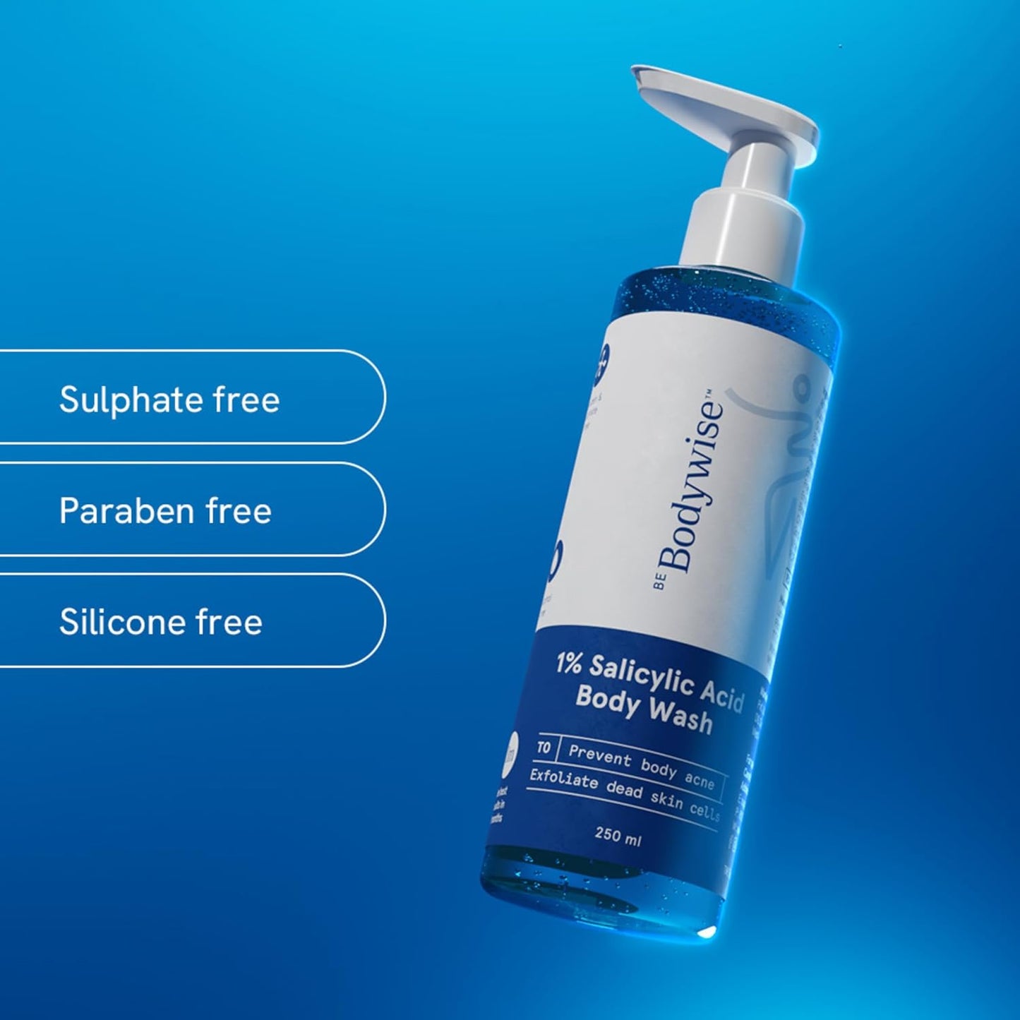 Be Bodywise 1% Salicylic Acid Exfoliating Body Wash Shower Gel 250ml | Prevents Body Acne, Bumpy skin & Deep cleanses | Suitable for All Skin Types.