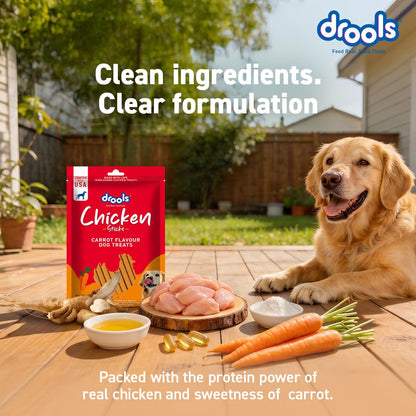 Drools Puppy & Adult Dog Treats Sticks 100g | Chicken Carrot Flavour | Rich in Protein | No Artificial Preservatives | Best for Training & Bonding | Formulated in USA | Premium Treats