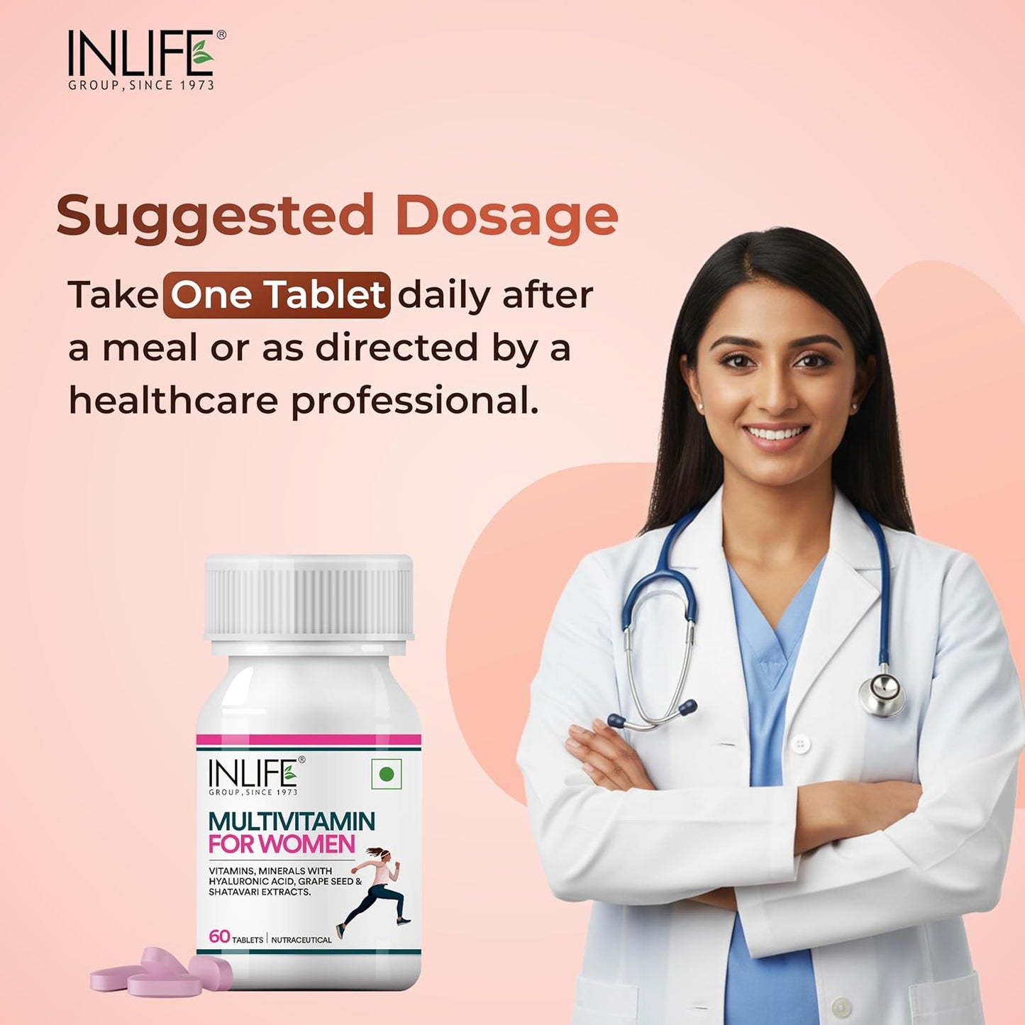 INLIFE Women's Multivitamin Tablets | 60 Tablets | Enriched with Zinc, Vitamin C, Vitamin D, and Essential Multiminerals | Supports Immunity and Energy Levels (Pack of 1)