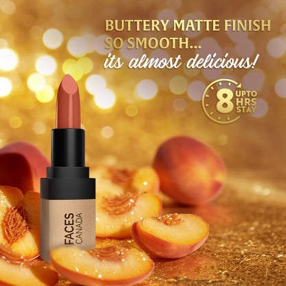 FACES CANADA Comfy Matte Velvet Touch Lipstick - Peach Cobbler 07, 4.2g | Velvety Matte Finish | 8HR Longstay | Intense Colour | Hydrating Lips | Smooth Application