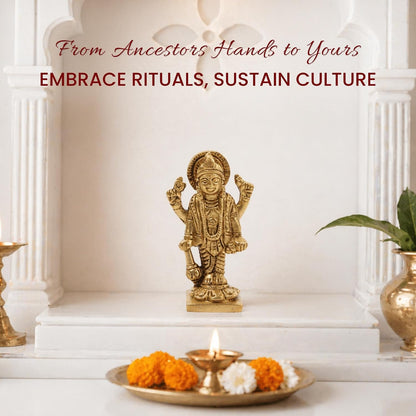 Brass Lord Vishnu Ji Idol | Vishnu Ji Murti for Pooja Room and Home Temple | Antique Brass God Figurine (Design03: L4 x W3 x H8 cm)