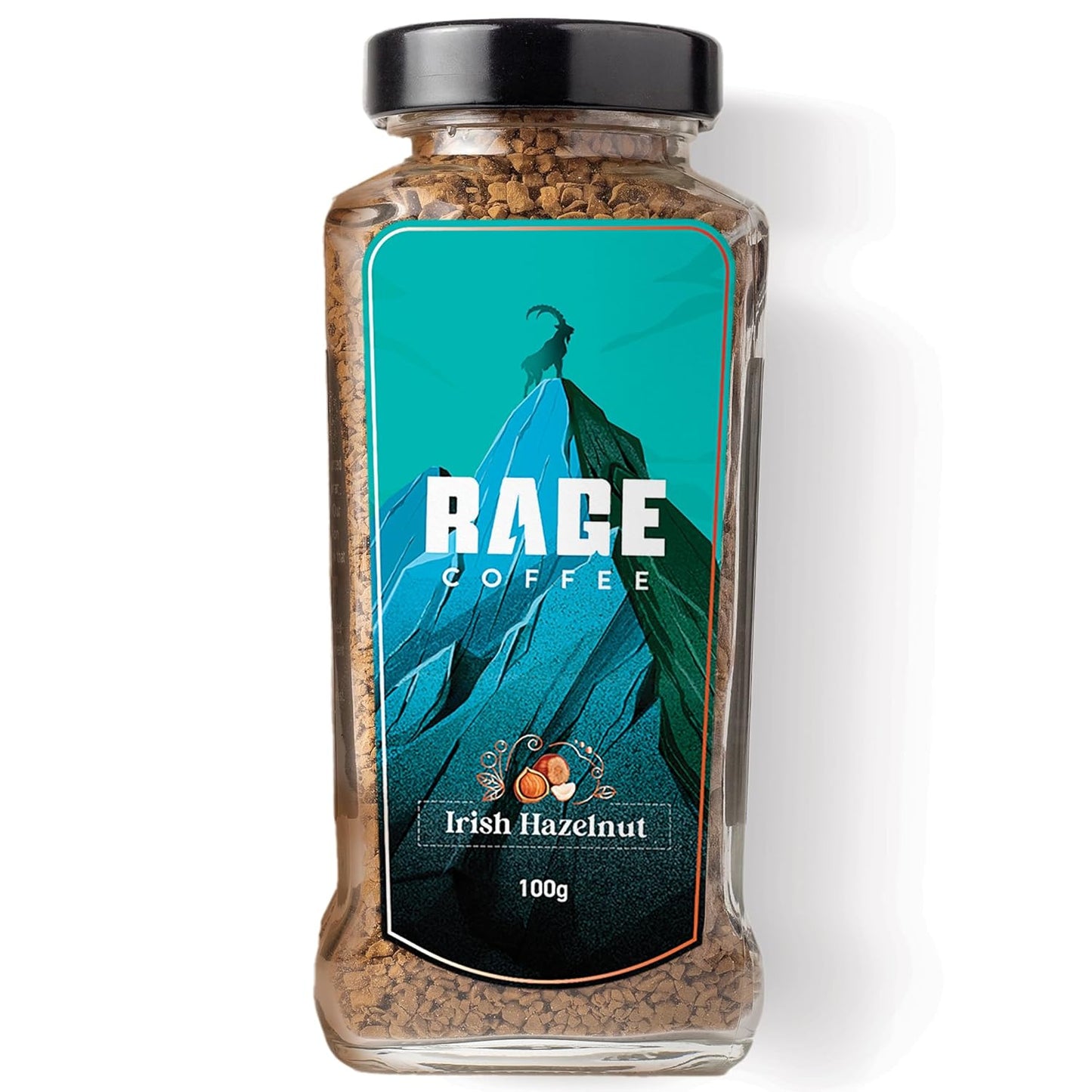 RAGE COFFEE Irish Hazelnut - Flavored Instant Coffee Powder for both Hot & Cold Coffee, 100% Single Origin Arabica Coffee Beans Powder (IRISH HAZELNUT, 100g)