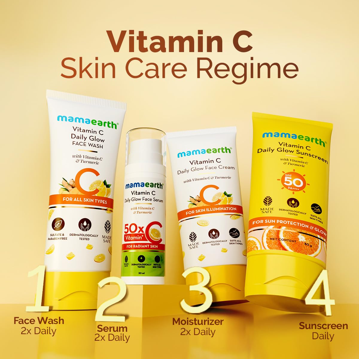 Mamaearth Vitamin C Daily Glow Sunscreen with Vitamin C & Turmeric for Toxin free Sun Protection - 125g | SPF 50 & PA++++ | Vitamin C for Glow | Turmeric Detans | In-Vivo Tested | Natural Goodness | Quick Absorbing