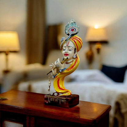 Decorative Krishna Statue with Flute, Resin and Marble, 34.5 cm Height, Religious Home Decor Krishna Showpiece for Home Decor Living Room