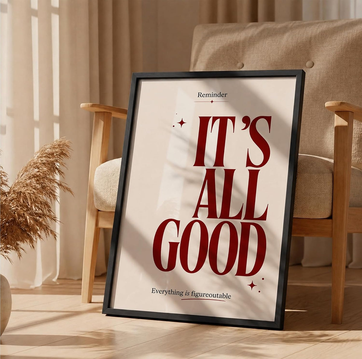 It's All Good Motivational Wall Art Framed Poster for Home Decor, Inspirational Quote Wall Decor for Living Room Bedroom Office Study Room, Positive Aesthetic Wall Decoration (DGN01-Black10x13 inch)