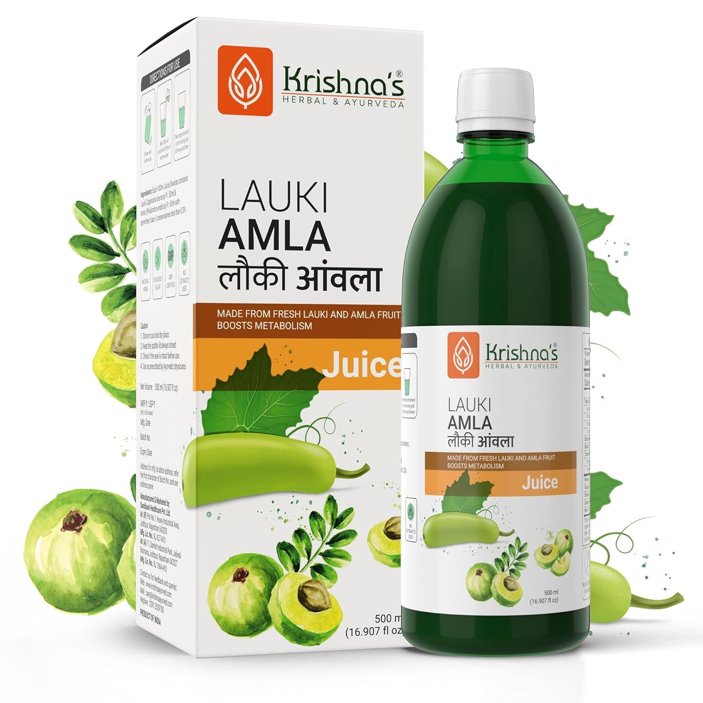 Krishna's Lauki Amla Juice - 500 ml | Fresh Lauki and Cold Pressed Amla Juice | Strengthens Digestive System| Helpful in sugar levels