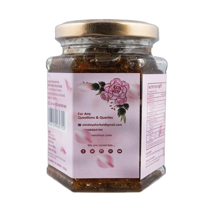 VANALAYA Natural Gulkand Rose Petal Jam - Traditional Ayurvedic Sun-Cooked Damask Rose with Cardamom - Natural Rose Gulkand 300g