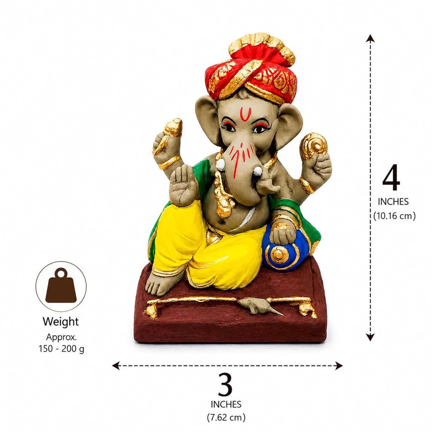 SHOPMEFAST Clay Ganesh Idol, 4 Inches Height, Water Soluble Ganpati Murti for Ganpati Visarjan (Small) (Multicolor - Pagri Ganesha)