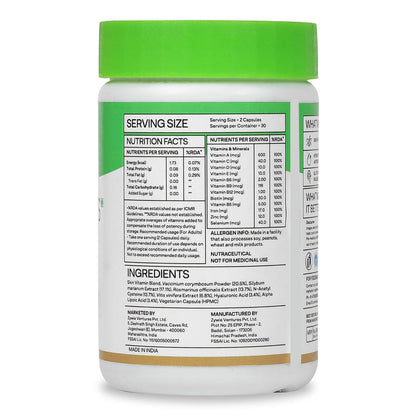 OZiva Skin Vitamins 60 Capsules for Men & Women (with Hyaluronic Acid, Vitamin E & C for Radiant Skin & Hydration, Certified Clean & Vegan, 50 grams