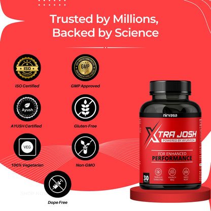 Nirvasa Xtra Josh Tablets for Men (30 Tabs) | Stamina, Energy & Performance Booster | Boosts Vitality, Strength & Endurance | Muscle Support, Enriched with Saponins