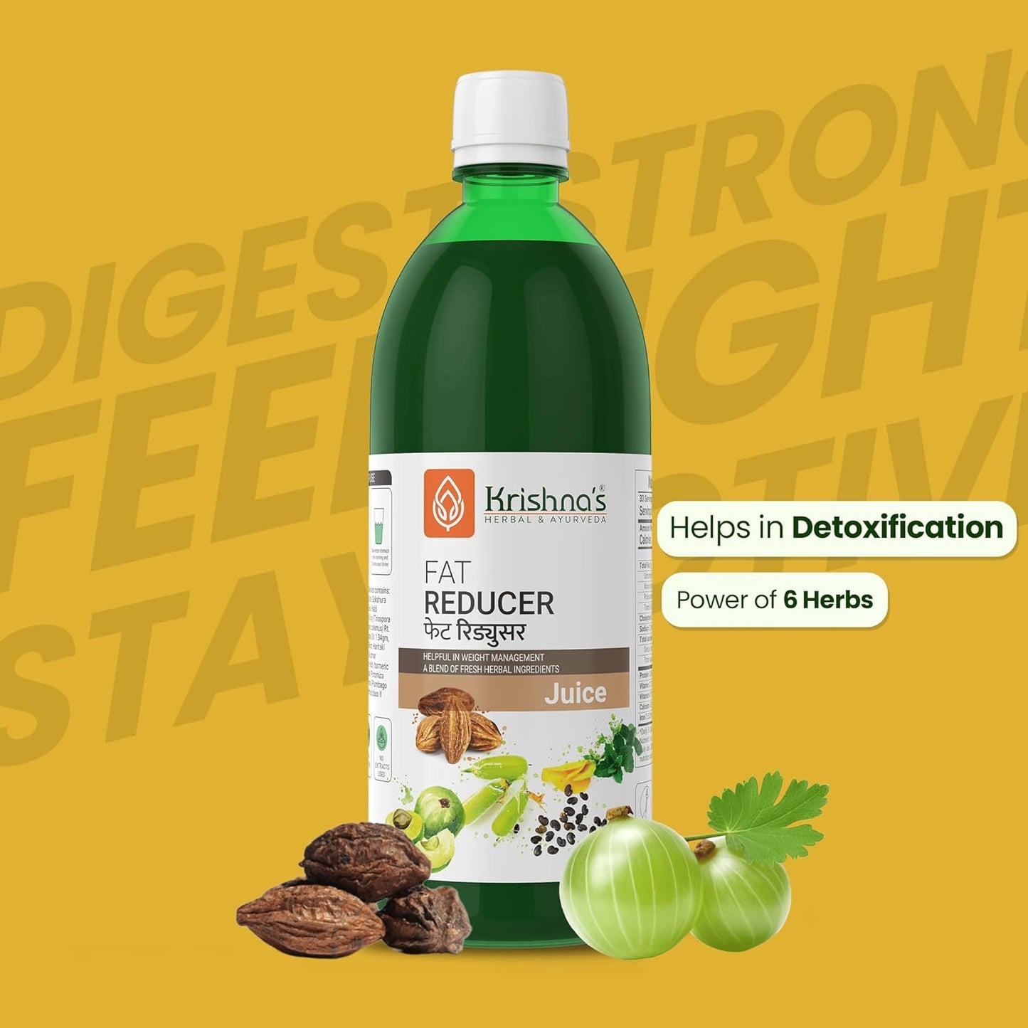 KRISHNA'S HERBAL & AYURVEDA Fat Reducer Juice - 1000 ml | (Pack of 1) | 12 Powerful herbs for Weight Management | Amla, Harad, Daru Haridra, Sunn Hemp | Aids Metabolism and Digestion