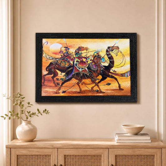 Camel Art Framed Painting| Ready to Hnag - (13.5 x 19.5 inch, Multicolor)