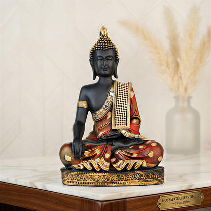 Buddha Idol Statue | Home Decoration Items for Living Room (FIRE RED Black)