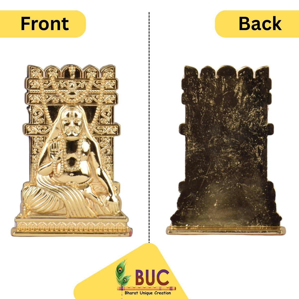 Shri Raghavendra Swami Idol for Car Dashboard | Sri Raghavendra Swamy Murti | Spiritual Blessings & Protection | Golden, Silver Black, Copper, Brass Finishes | Anti-Slip Base(S979-GOLD)