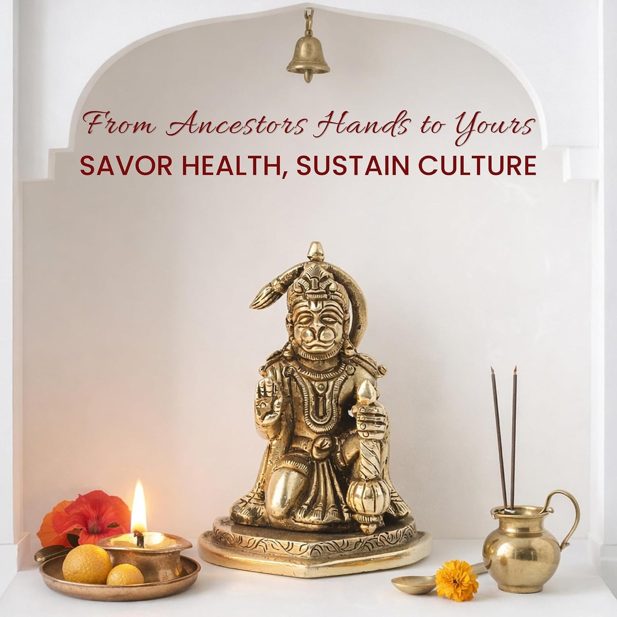 Brass Hanuman Ji Idol | Handcrafted Hanuman Murti for Pooja Room | Home Temple & Festival Gift (Design02: L7 x W5 x H9 cm)