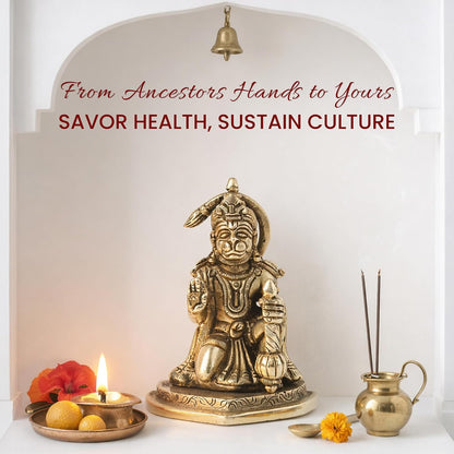Brass Hanuman Ji Idol | Handcrafted Hanuman Murti for Pooja Room | Home Temple & Festival Gift (Design02: L7 x W5 x H9 cm)